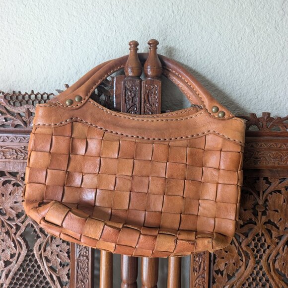 Tan, Boho Robita Woven Leather Small Boho Hand Bag - Picture 2 of 3